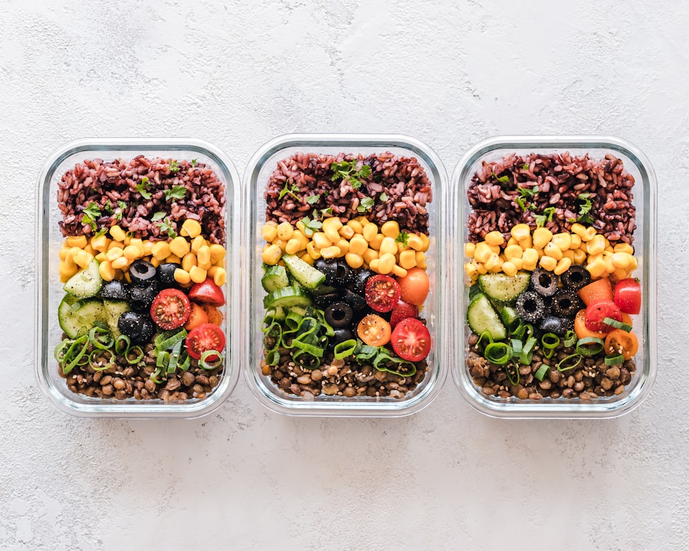 Balanced meal with protein, vegetables and grains